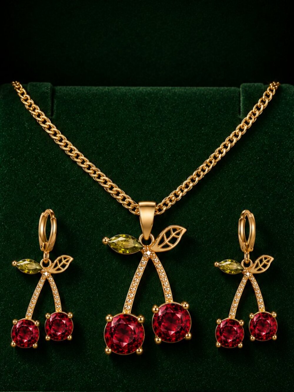 Cherry Red Crystal Necklace Earrings Jewelry Gift Set - Picture 5 of 7